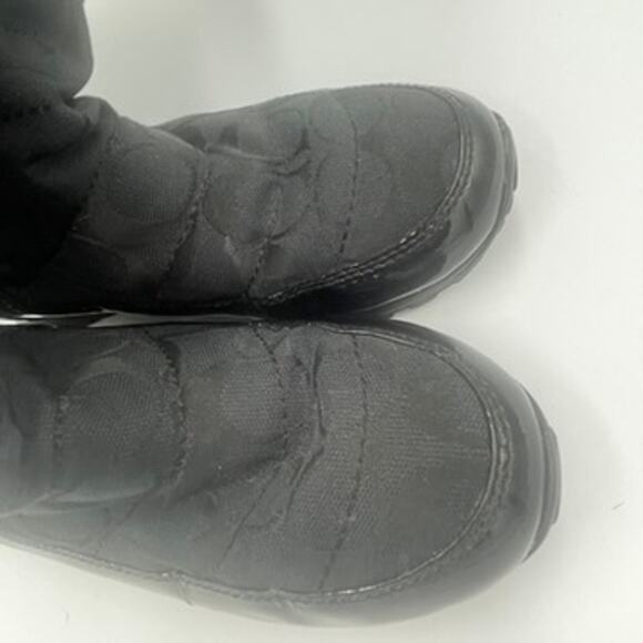 Coach Joyous A7303 Black Signature Logo Mid-Calf Snow Zip Boots 6 Fur Trim - Picture 5 of 8